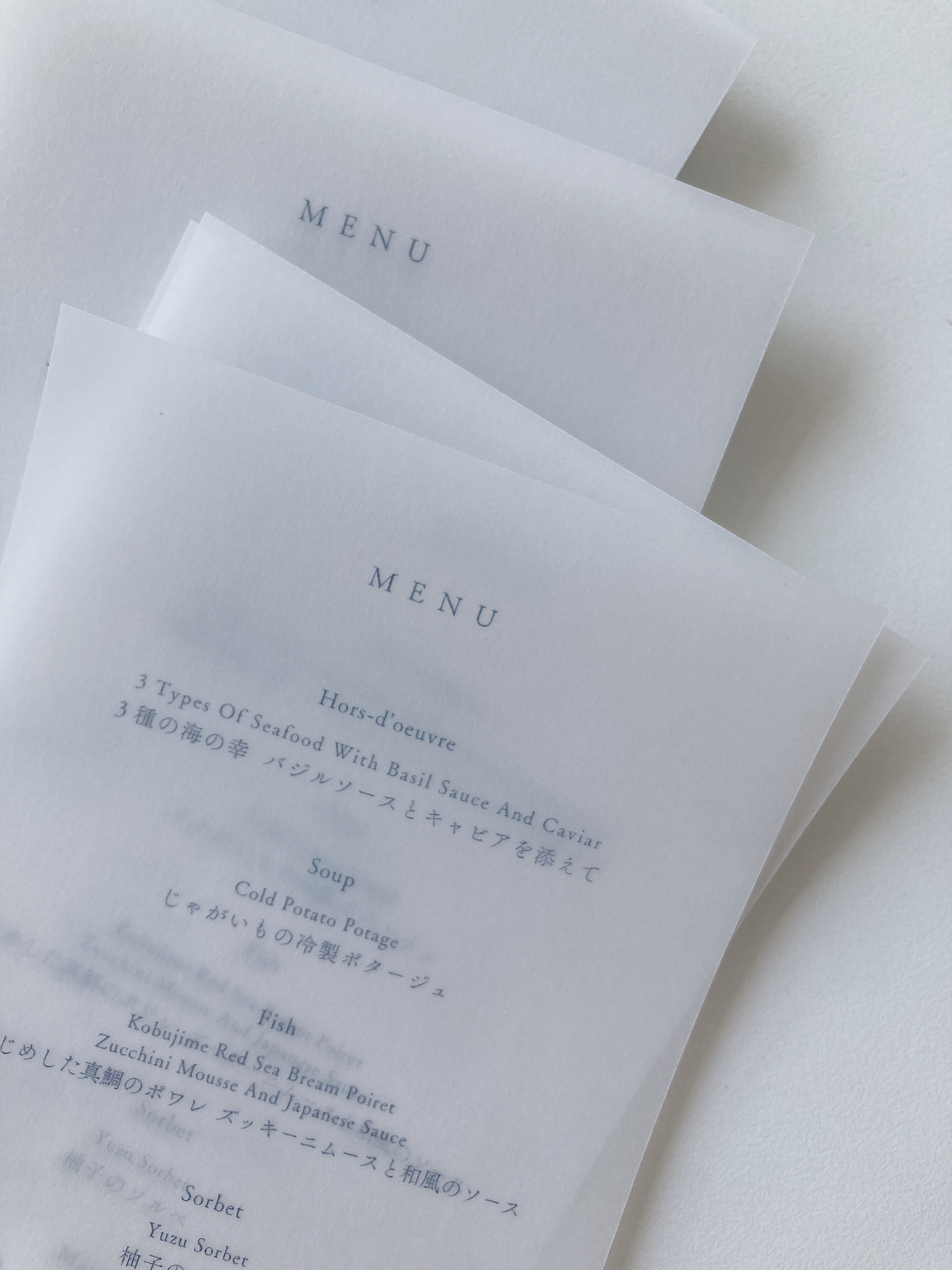 トレーシングペーパー メニュー表 ウェディング 結婚式