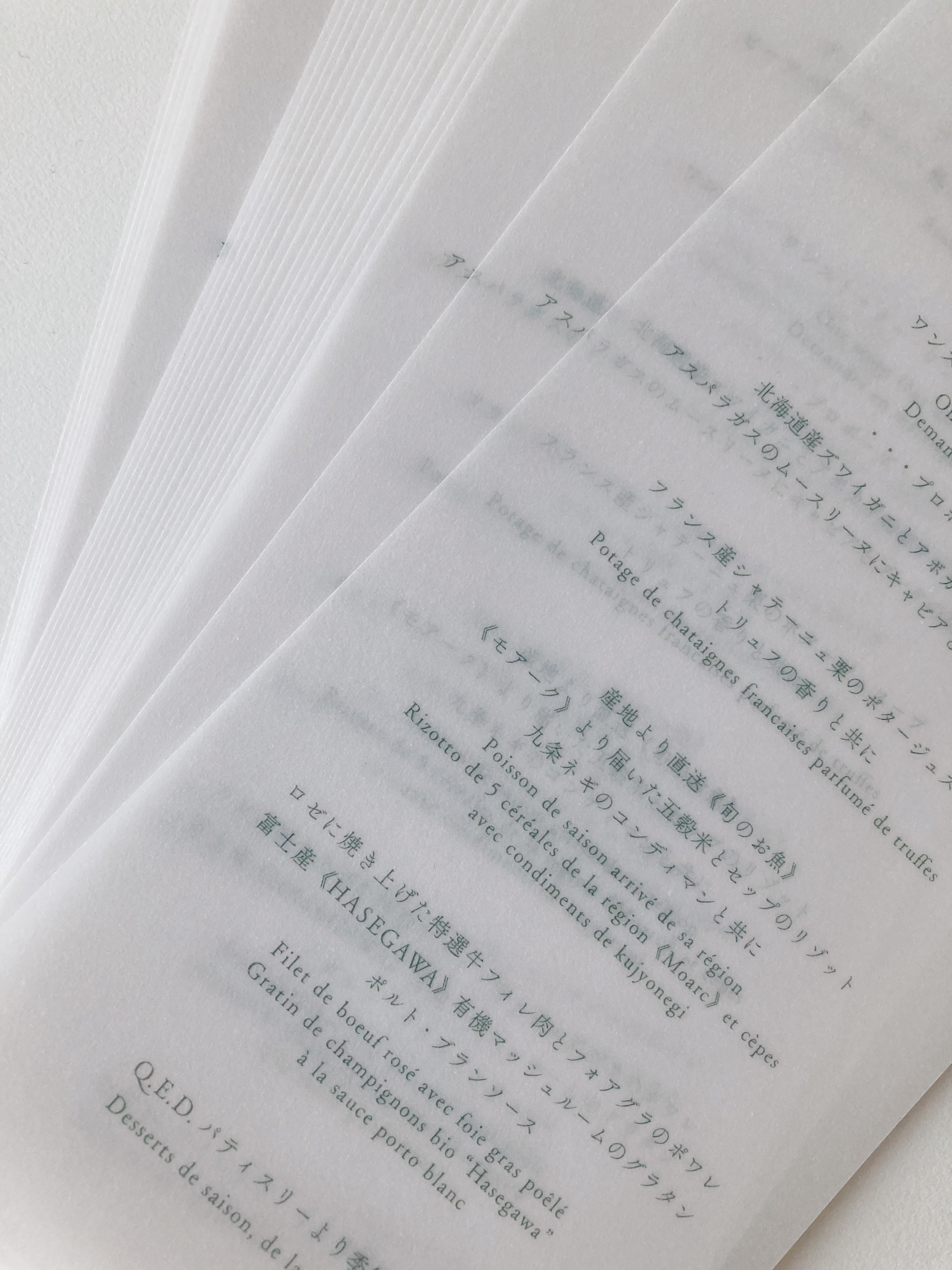 トレーシングペーパー メニュー 結婚式