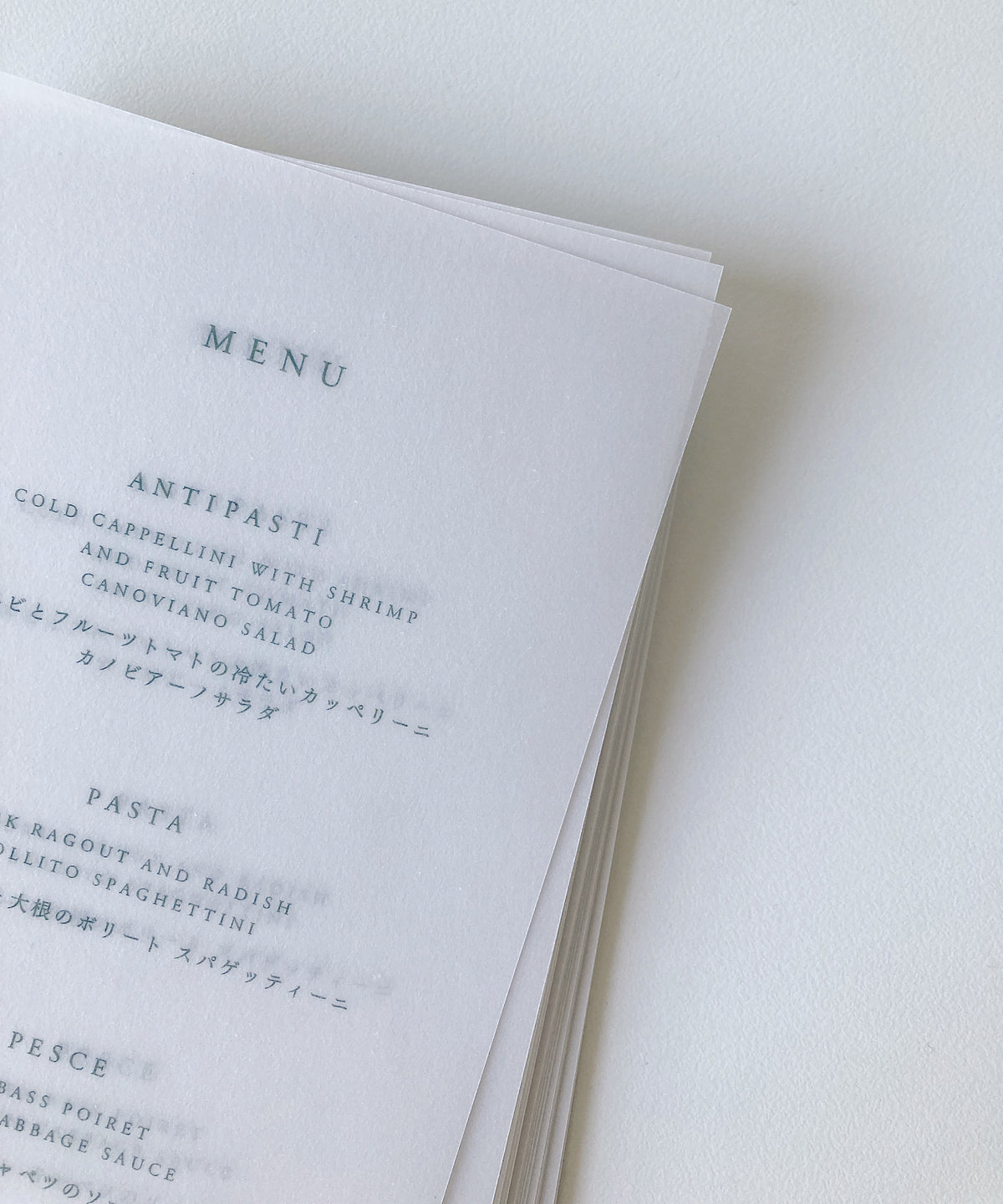 Vellum Paper Menu Cards / フードメニュー トレーシングペーパー