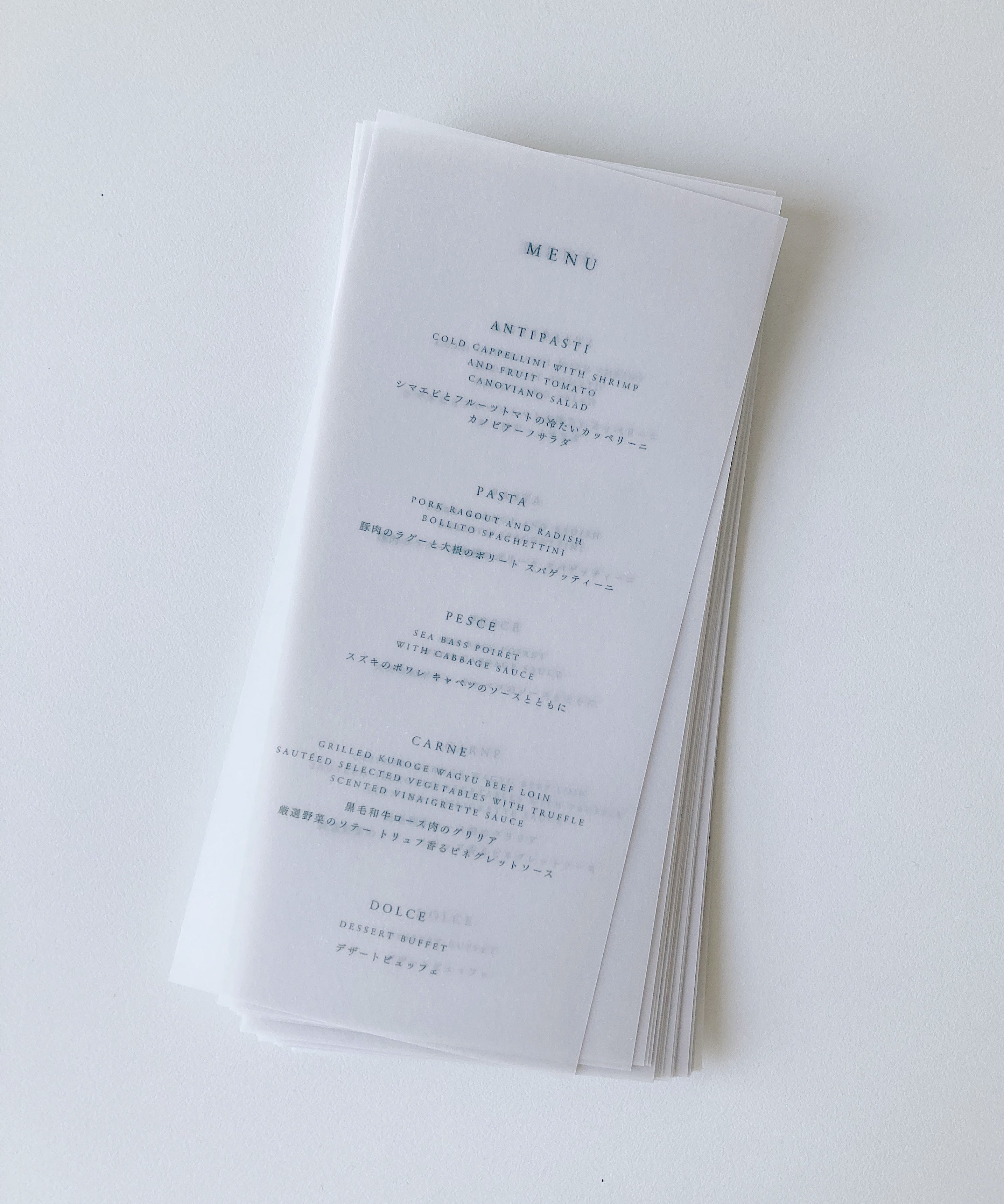 Vellum Paper Menu Cards / トレーシングペーパーのメニュー表