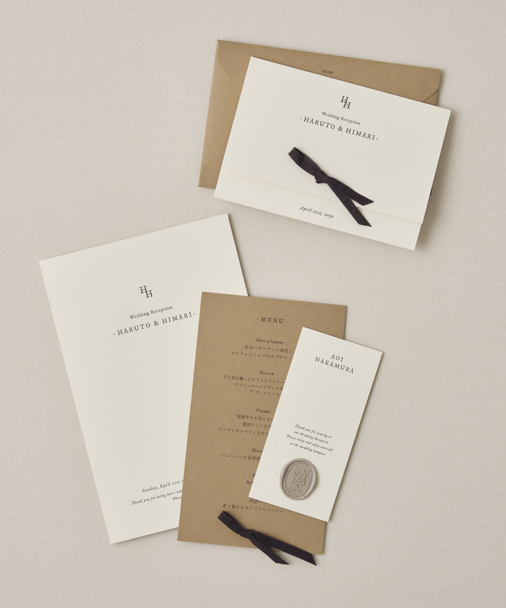 [ package A ] cappuccino / 招待状＋席次表＋メニュー表＋席札set