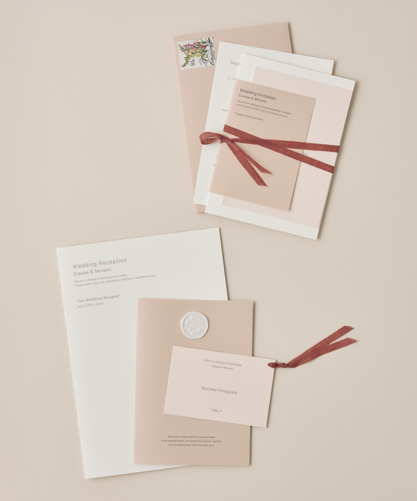 [ package A ] magnolia / 招待状＋席次表＋メニュー表＋席札set