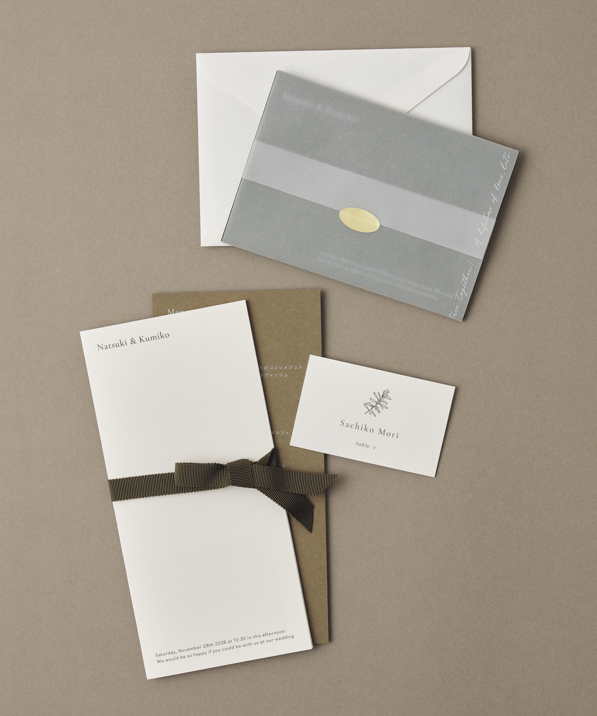 [ package A ] olive/ 招待状＋席次表＋メニュー表＋席札set