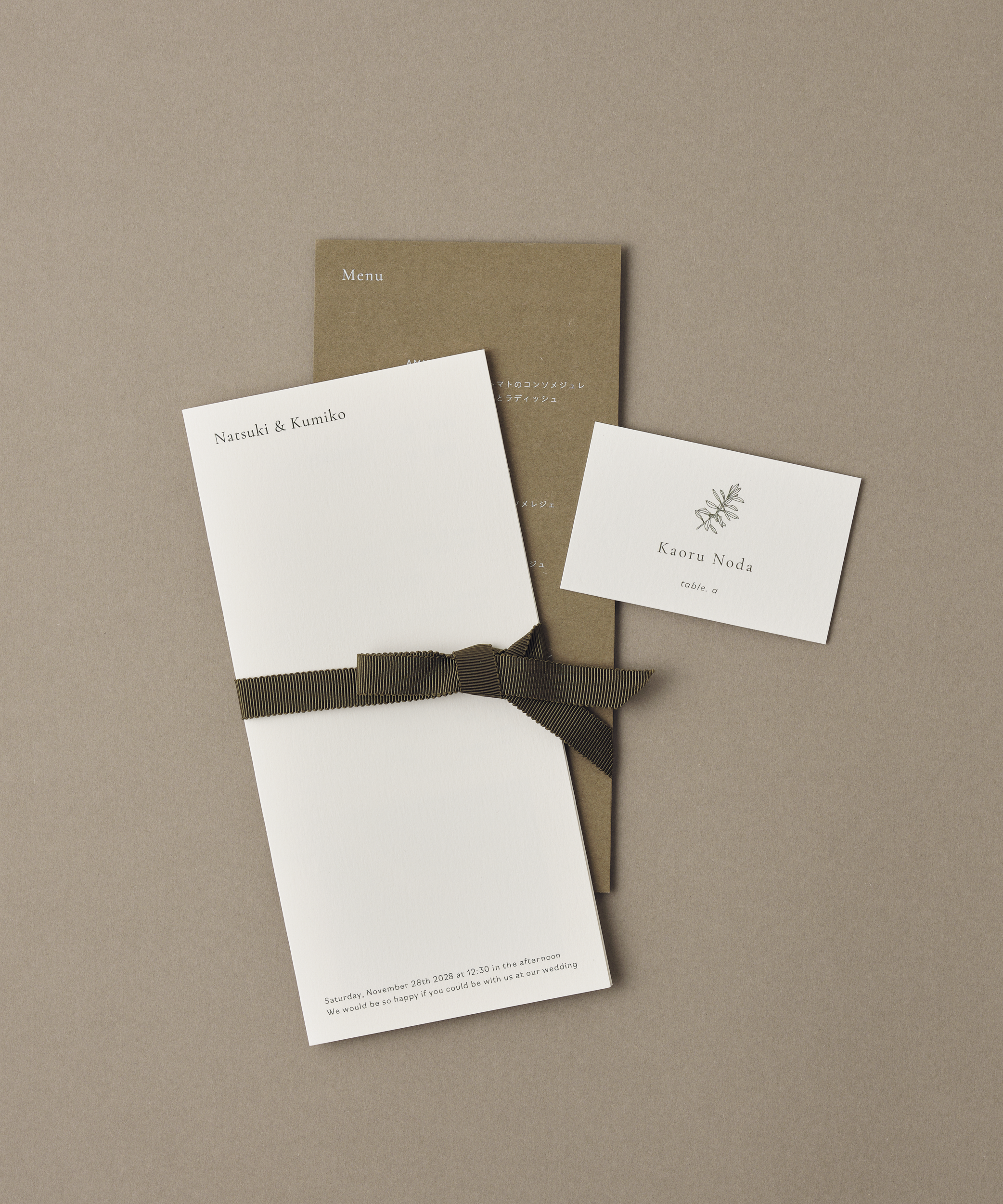 [ package B ] olive / 席次表＋メニュー表＋席札set